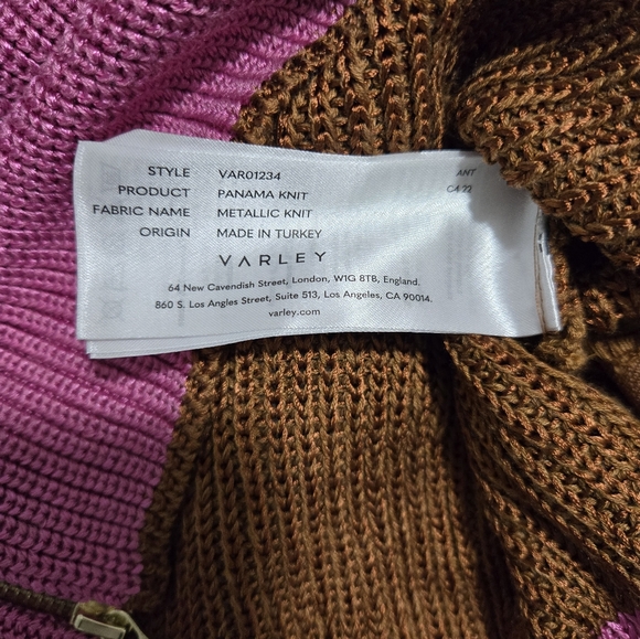 VARLEY Panama Knit Colorblock Metallic Caramel Cafe Sweater Sz S NWT - Picture 10 of 12